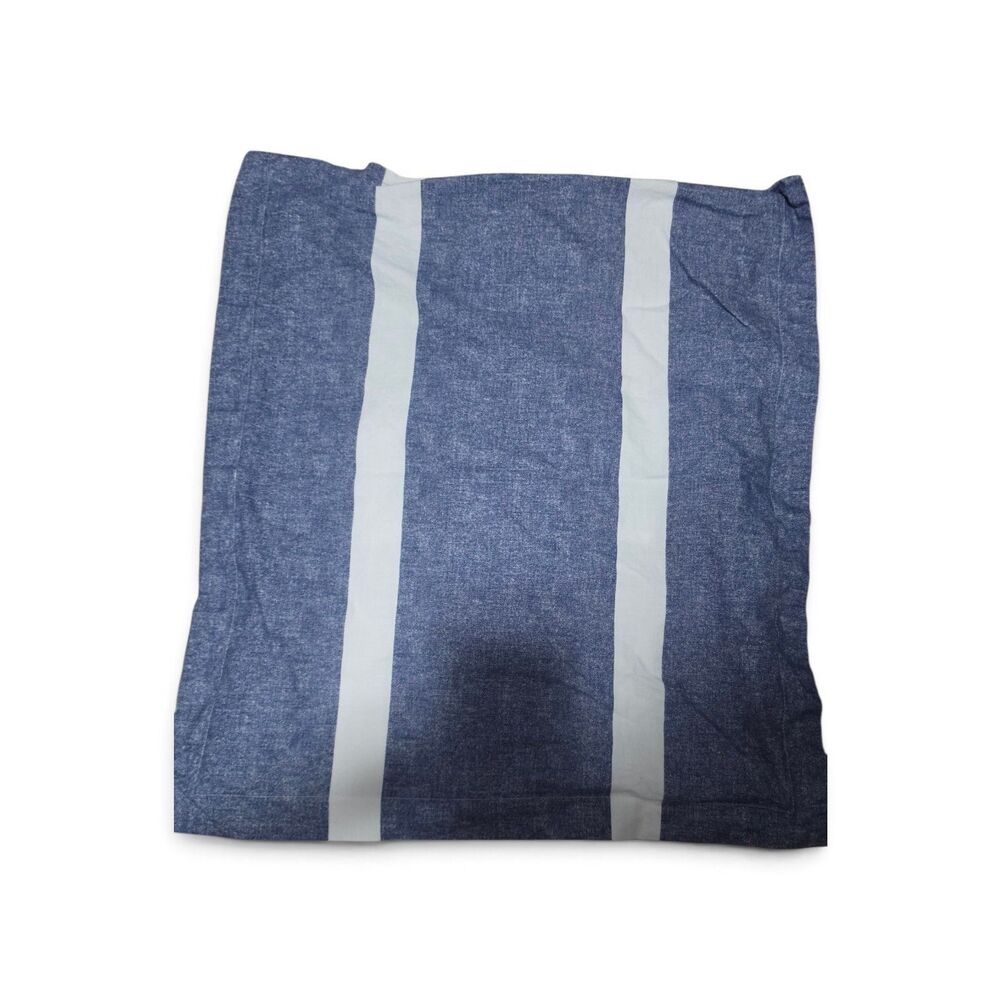TOMMY HILFIGER Blue Denim Stripe Cotton King Pillow Shams Set 2 Excellent